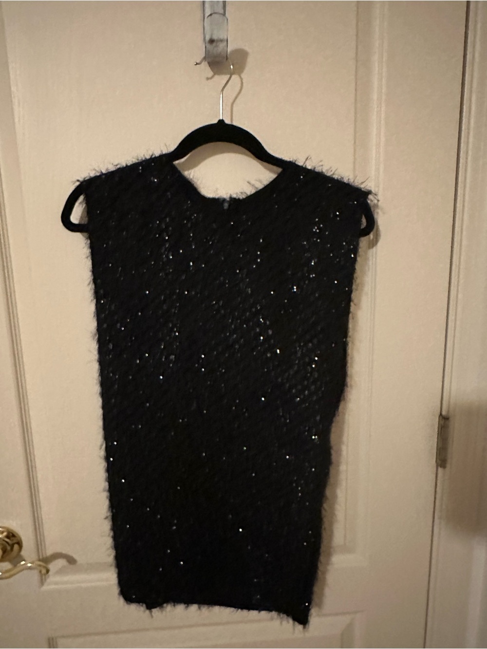 COS Black Silver Metallic Faux Fur Sleeveless top